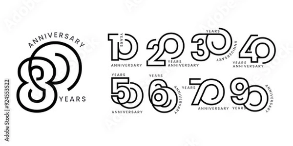 Fototapeta 10 20 30 to 90 years anniversary logo template design