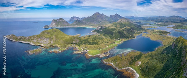 Obraz Panoramic view from mountain peak Offersoykammen (Lofoten, Norway)