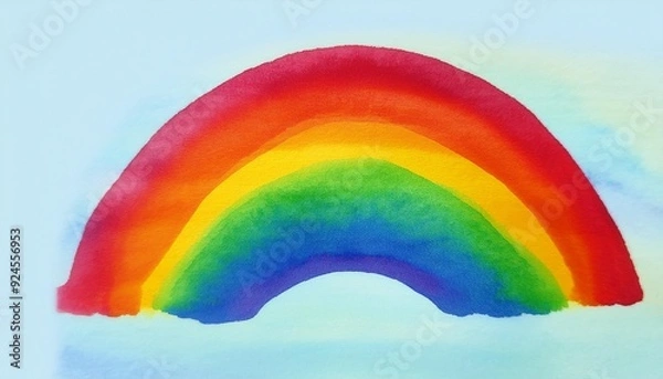 Fototapeta Abstract painting background featuring a vibrant watercolor rainbow. The artwork is hand-drawn with a textured paper effect, offering a colorful and dynamic visual experience. Vector illustration.