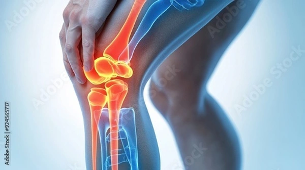 Obraz Illustration of knee pain with highlighted joint area.