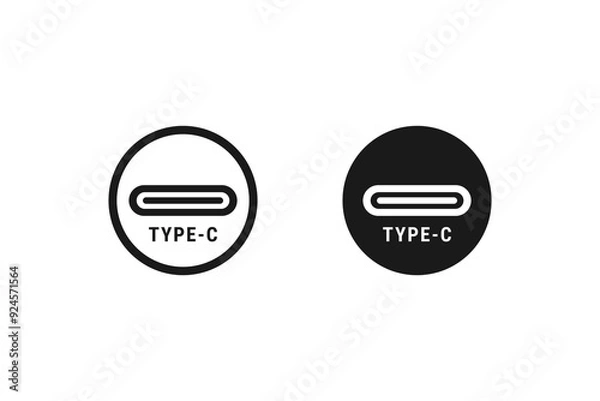 Obraz Type C data cable icon or USB Type C icon Vector Isolated. Type C data cable icon for websites, product packaging design element, and more.