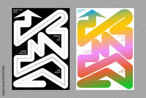Obraz Bold line arrow gradient monotone poster set printing zigzag arrow up dot line cursor pointer direction flyer simple minimal modern style colorful background graphic design moving round cover front