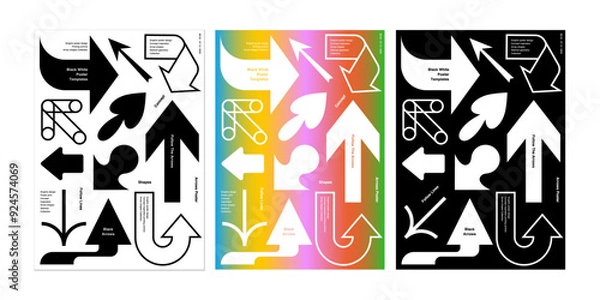 Obraz Arrow collection poster design template black white colorful gradient shape element custom pointer flat graphic simple minimal modern trendy style speed guide bold shapes cover flyer brochure