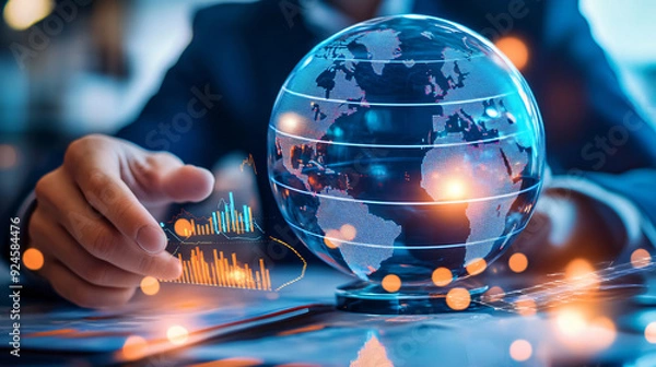 Obraz Strategic analysis of economic market strategies, focusing on global impacts