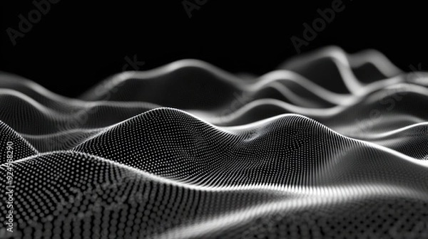 Obraz Abstract Wavy Surface of White Dots on Black Background