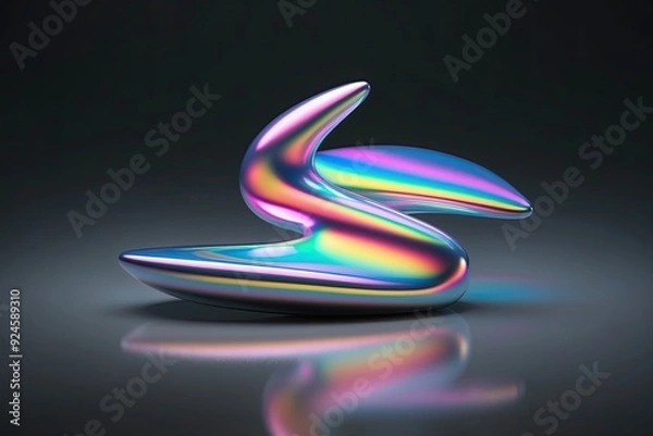 Fototapeta Iridescent Abstract Shape with Light Refraction on Dark Background