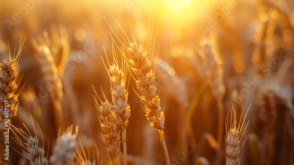 Fototapeta sunlight shining on golden wheat fields, symbolizing a natural harvest and the beauty of agriculture