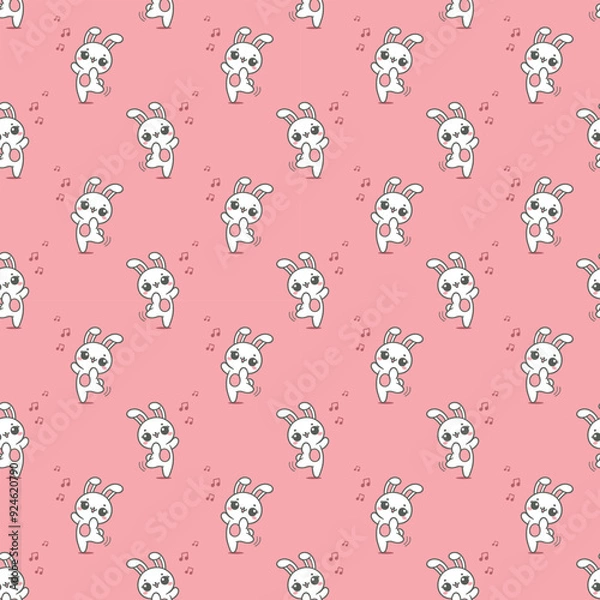 Obraz Cute kawaii bunny. Seamless vector pattern with rabbits and kawaii elements. 