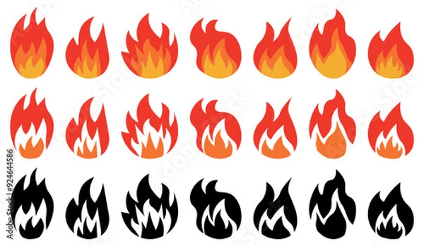 Fototapeta Fire different variations icon set. Vector