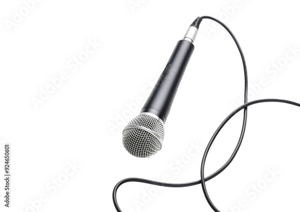 Fototapeta Microphone with cable, isolated on a transparent or white background