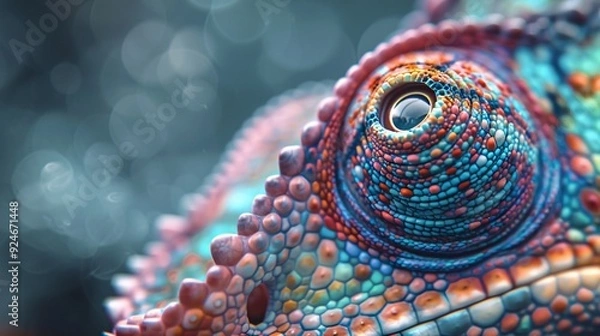 Fototapeta Detailed shot of a colorful chameleon is eye, ultra-sharp and clear