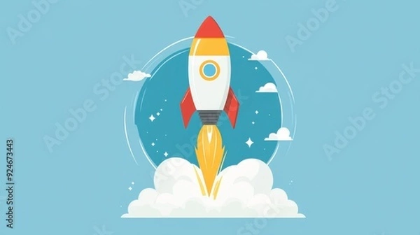 Fototapeta Illuminating Explosive Growth: Light Bulb Rocket in Flat Design