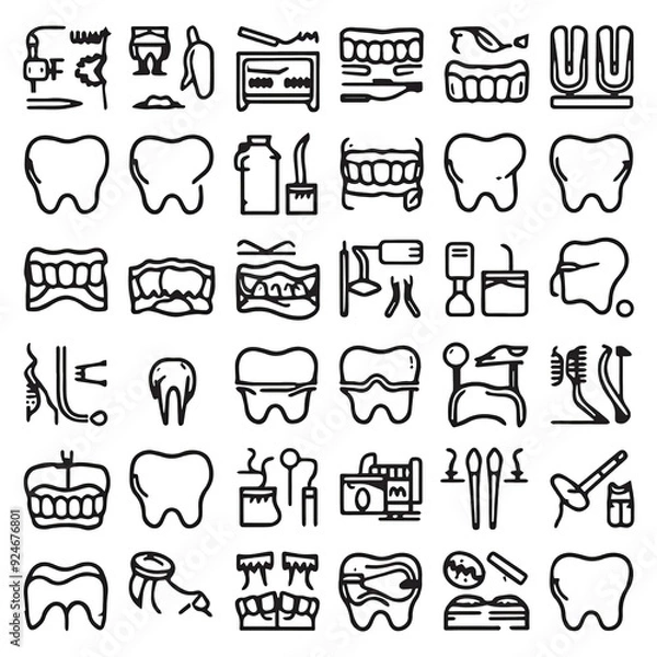 Fototapeta Set of 30 outline icons related to solar dental. Linear icon collection. Editable stroke. Vector illustration