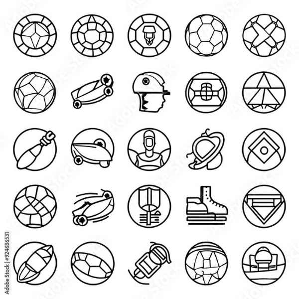 Fototapeta Set of 45 outline icons related to football, soccer. Linear icon collection. Editable stroke. Vector illustration