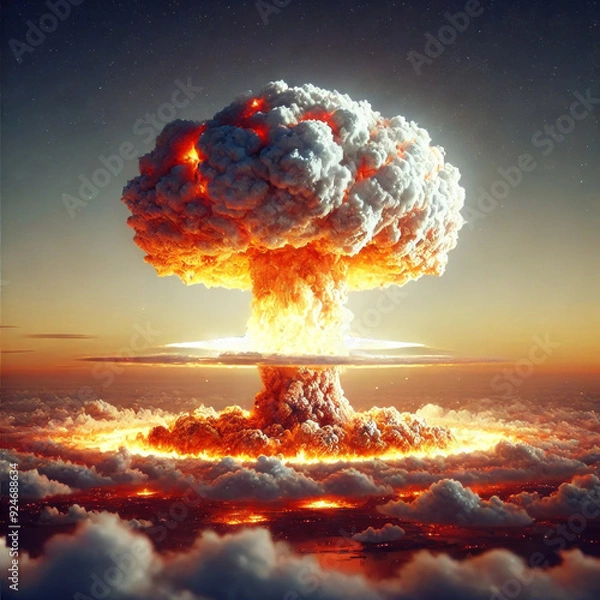 Obraz Massive nuclear explosion with mushroom cloud