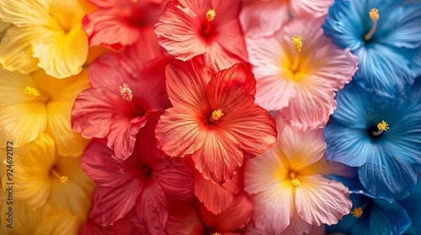 Obraz Traditional Lei with Gradient Flowers from Reds to Yellows and Blues