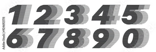 Fototapeta Number Font with Abstract Lines Pattern