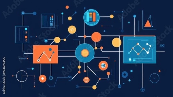 Fototapeta Unraveling the Complexity: Machine Learning Algorithm Flowchart in Flat Design Illustration