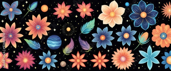 Fototapeta Celestial Flora: High-Resolution Space Flowers Clipart