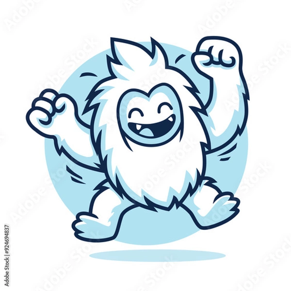 Fototapeta Happy Yeti Illustration Design with Laugh, Smile, Jumping and Celebating The Winning