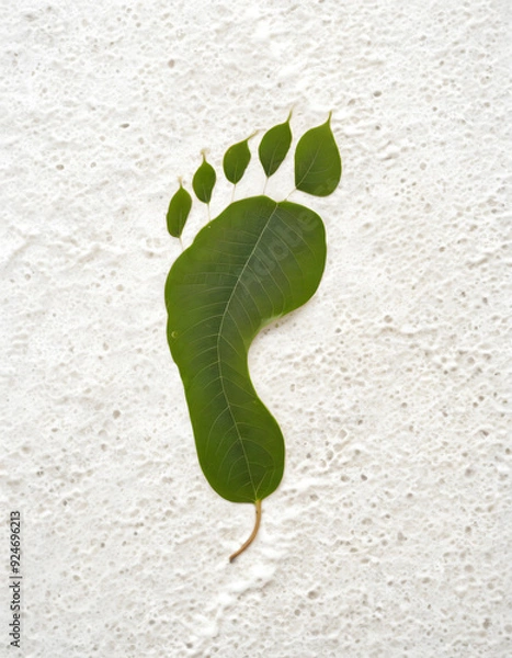 Fototapeta Leafy Imprint: Top View of Human Footprint with Leaf Texture