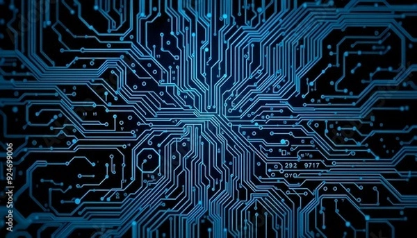 Obraz an abstract hacking-themed background featuring intricate circuitry patterns in neon blue and black create with ai
