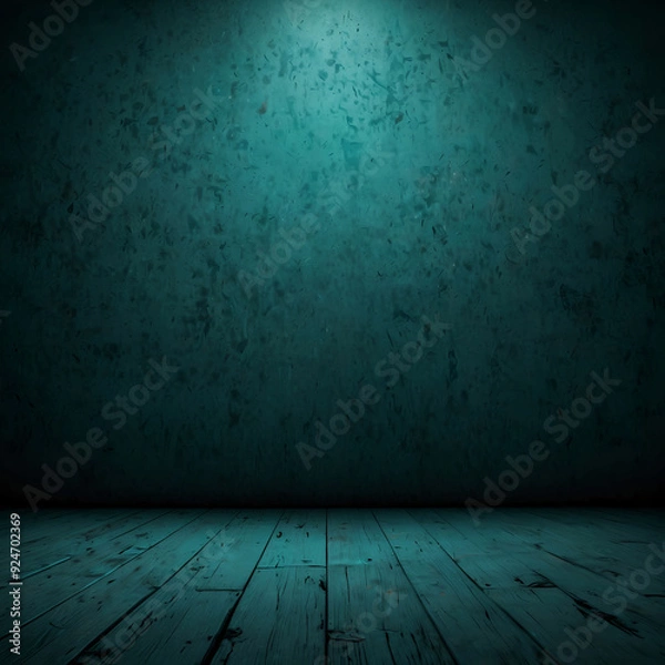 Fototapeta an old wooden floor with a blue light Stunning Cinematic Background in Vibrant Turquoise A Bright