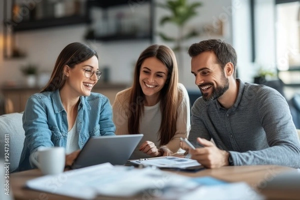 Obraz young couple is meeting with a financial planner, Generative AI