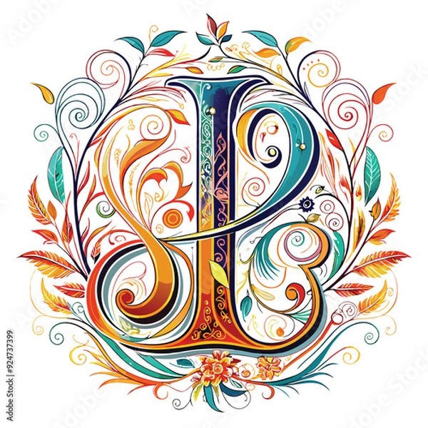Fototapeta elegant monogram with letter i lettering