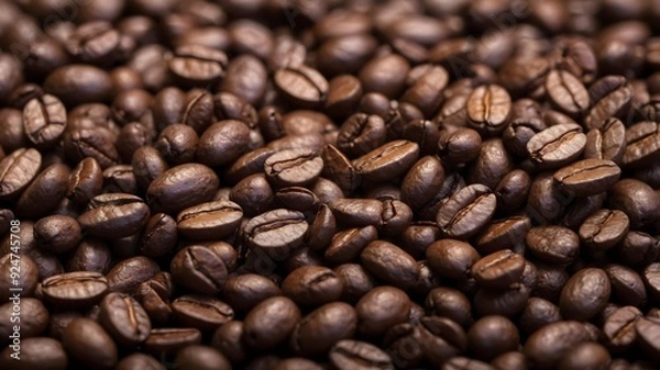 Fototapeta Coffee beans background, Close-up of unprocessed coffee, Natural resources and commodities.
