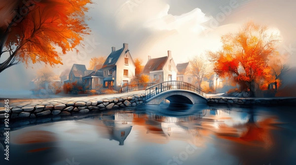 Obraz Charming Autumn Bridge in Serene Countryside Setting
