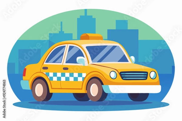 Fototapeta Yellow Taxi Cab Driving in City Setting