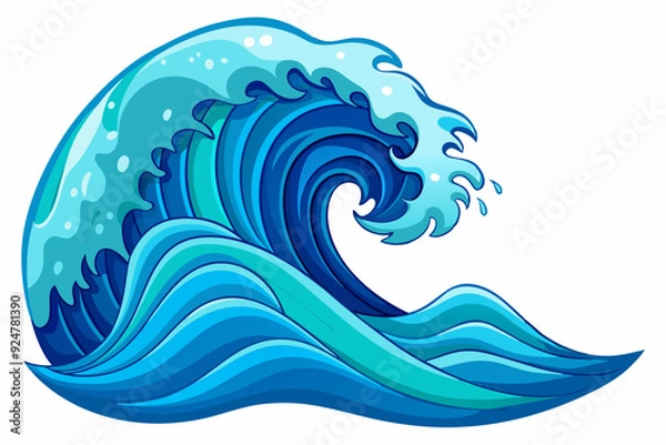 Fototapeta Blue Ocean Wave with White Foam and Water Droplets