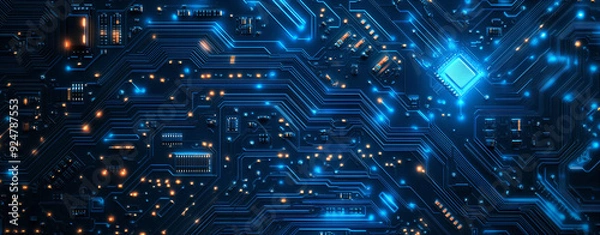 Obraz Blue and Orange Circuit Board.