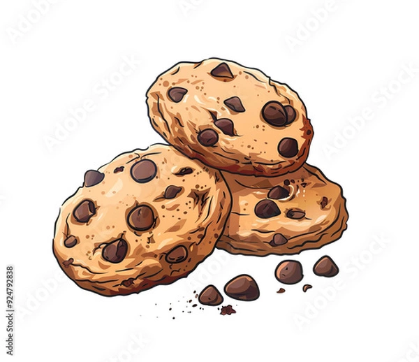 Obraz Baked cookies with chocolate chips, sweet isolated illustration.