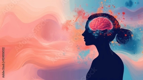 Fototapeta Abstract representation of cognitive behavioral therapy with layered thought patterns, mental restructuring concept