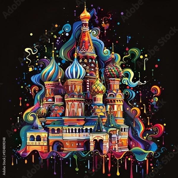 Fototapeta a vibrant and colorful interpretation of Saint Basil’s Cathedral at night