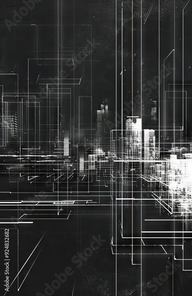 Obraz Futuristic Wireframe Cityscape
