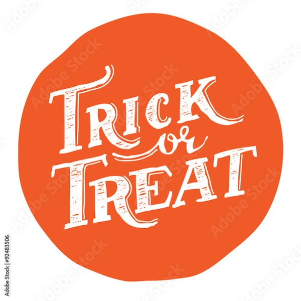 Fototapeta Hand drawn vintage halloween text with hand lettering and decoration. Trick or treat. This text can be used as a greeting card element or print.