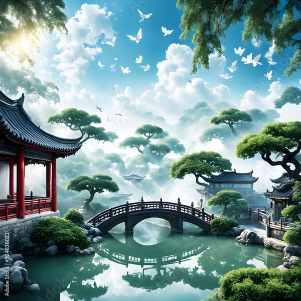 Obraz japanese garden bridge generative ia	