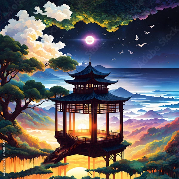 Obraz japanese temple in the night generative ia	