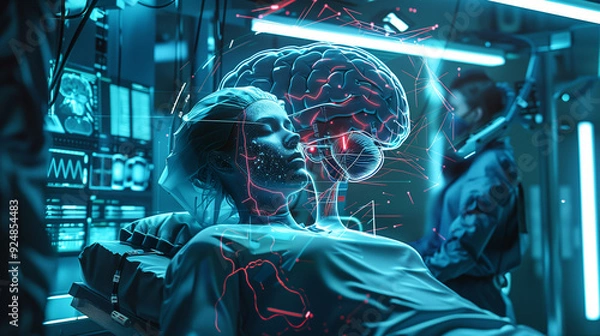 Fototapeta Futuristic Medical Research on Neural Activity in a High-Tech Lab
