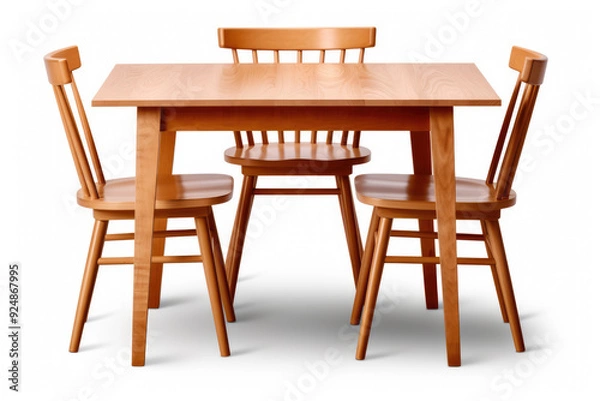 Fototapeta generated illustration of  contemporary dining table and chairs set against a white background.