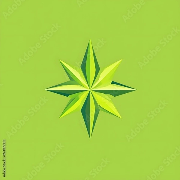 Obraz Green Geometric Star: A vibrant, minimalist design featuring a 3D-style green star on a light green background. The star's sharp, geometric edges and subtle textures create a modern, abstract aestheti