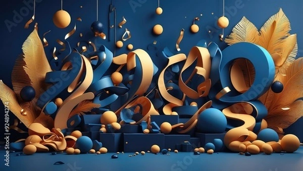 Fototapeta 3d render of an background with the shells year 2024 new 