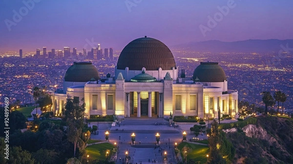 Fototapeta Griffith Observatory with its iconic dome and panoramic cityscape views.