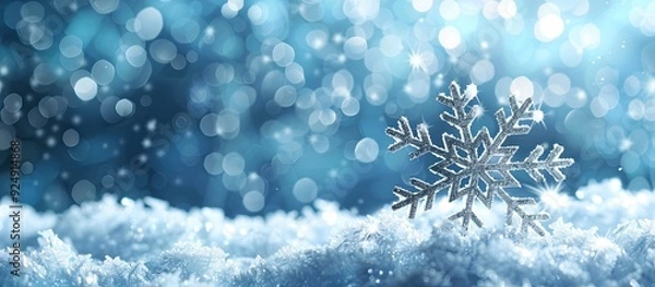 Fototapeta Festive Christmas greeting card featuring a snowy New Year symbol with snowflakes on a Noel themed background designed with ample copy space for your text