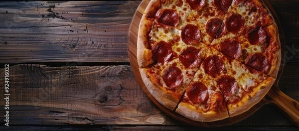 Fototapeta Pizza on the table seen from above providing a clear copy space image