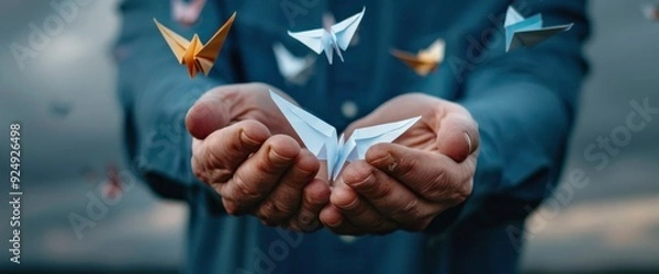 Fototapeta A Person Launching Paper Airplanes, Symbolizing Dreams Of Travel