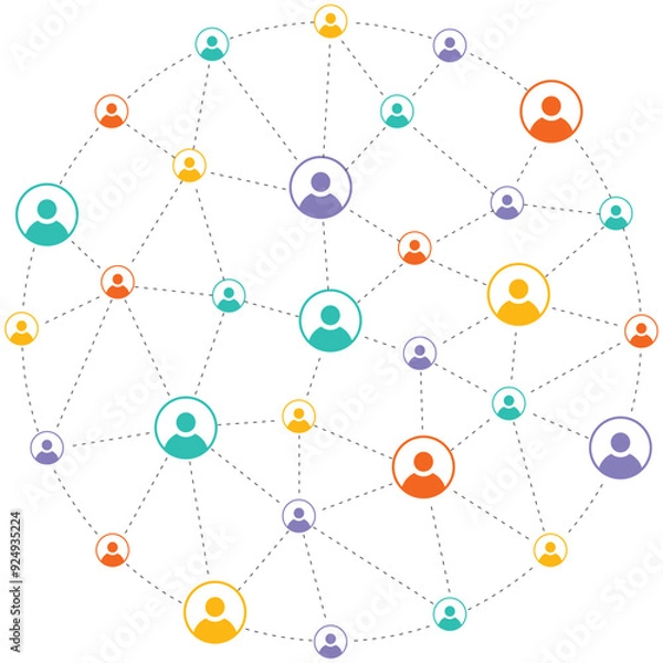Fototapeta the connection of business team around the world. Vector illustration of education and science concept with globe. Social network symbol. People connected by lines.